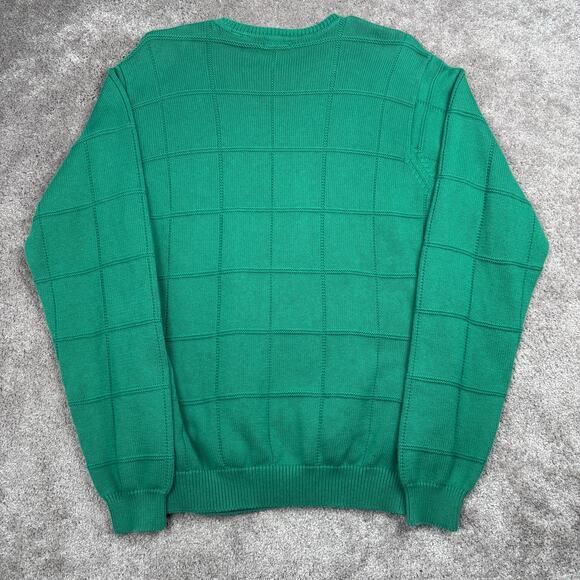 Green Izod Sweater Size M Cotton Checker Texture Knit Pullover Golf Preppy - Picture 3 of 4